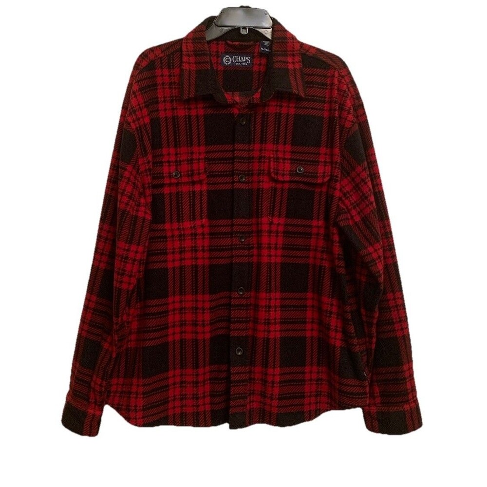 Chaps Mens Size XL Shirt Red Black Buffalo Plaid Fleece Button Pockets Jacket